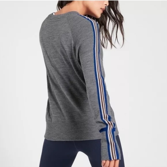ATHLETA S Canyon Long Sleeve Thumbhole Pullover Striped Sleeve Sweater - Picture 2 of 14
